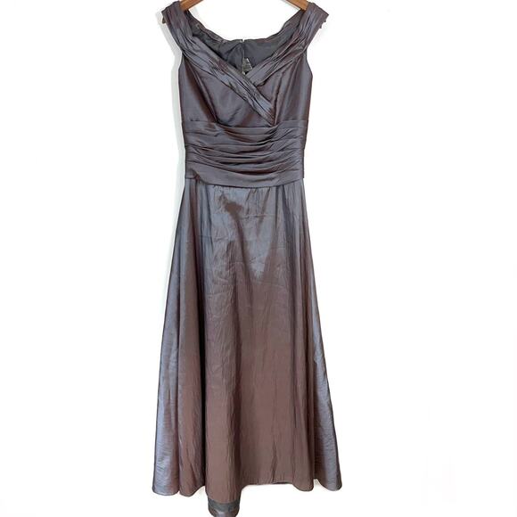 Bonny Formal Shimmery Taupe Mother of the Bride Off the Shoulder Gown Size 12 - Picture 1 of 16